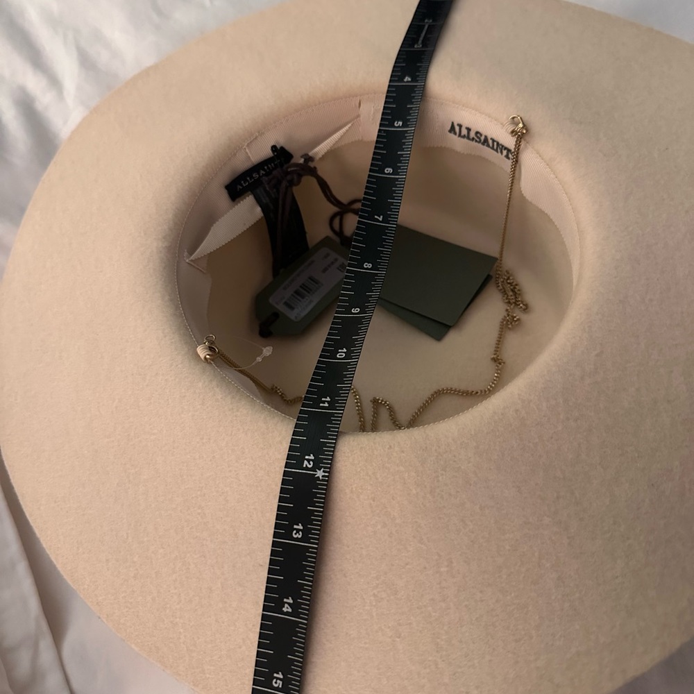 All Saints Cream Felt Hat with Gold Chain - Picture 6 of 8